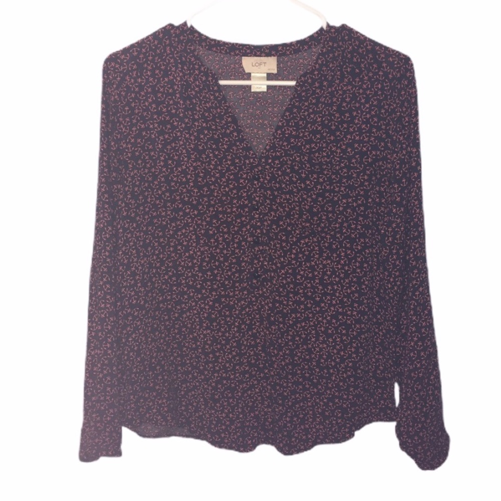 Ann Taylor LOFT Anchor Print Blouse XSP V-neckline